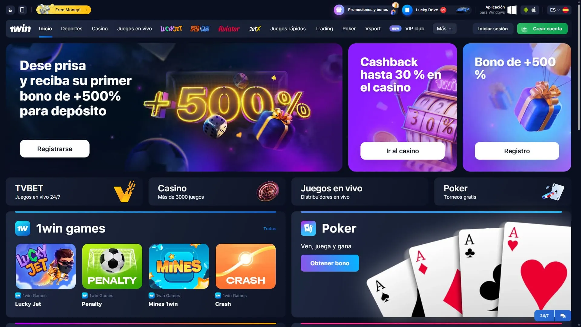 1Win Solana Casino página principal