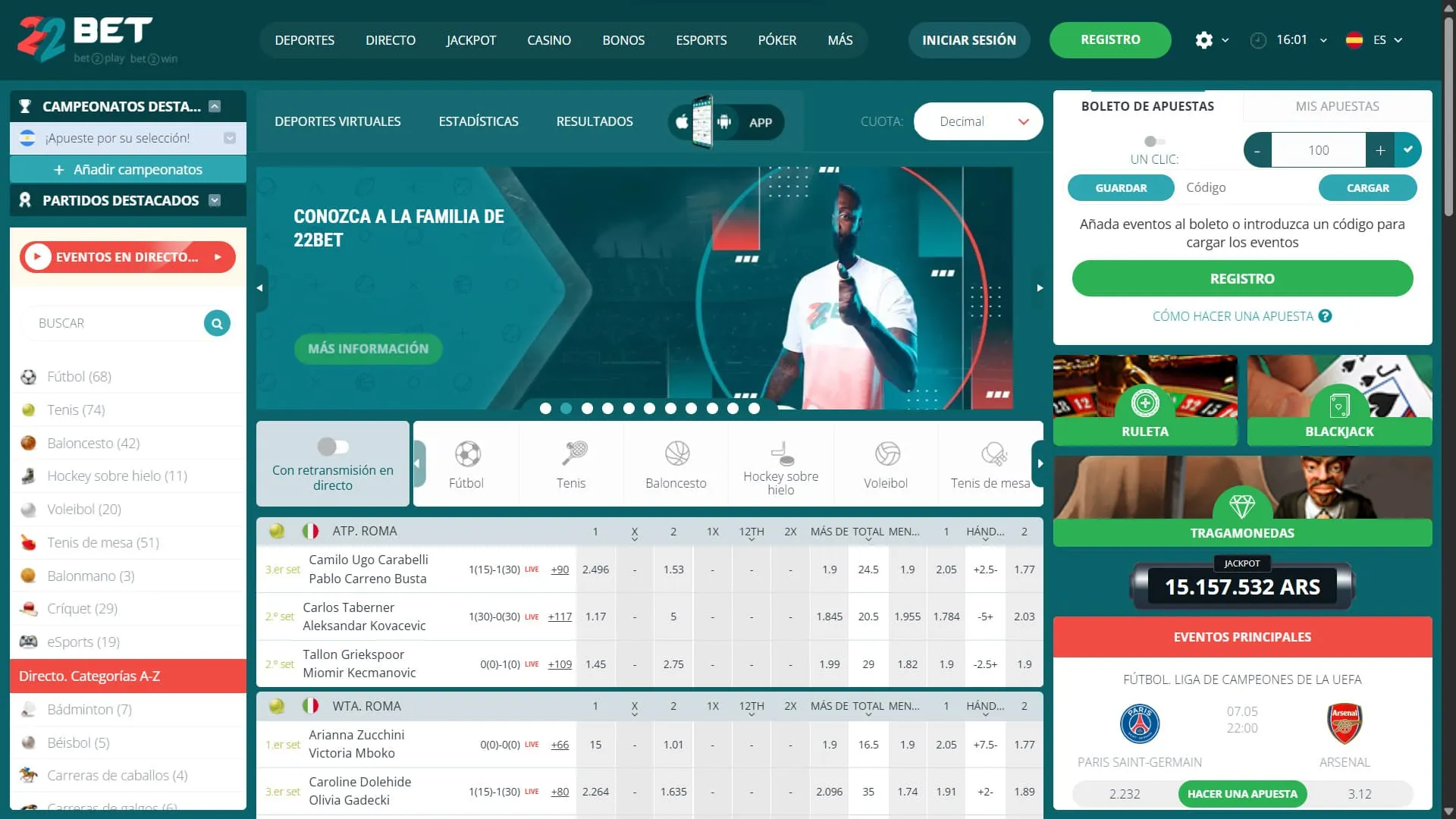 22Bet Solana Casino página principal