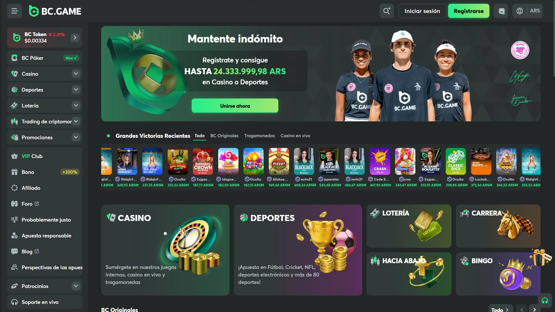 BC.Game Solana Casino página principal
