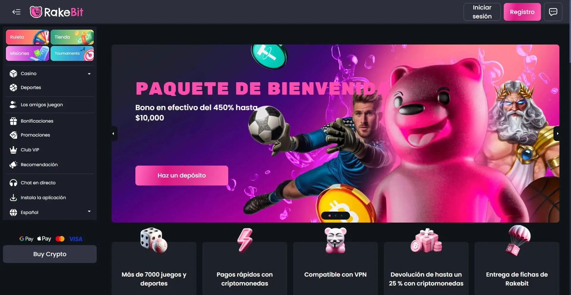 Rakebit Solana Casino página principal